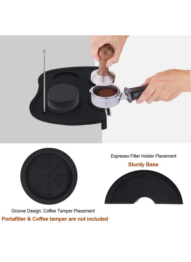 Coffee Tamper Tool, Silicone Rubber Espresso Tamping Mat, Double Hole Corner Edge Practical Stand Tamp Station 63Mm To Protect Your Worktop For Espresso Baristas Powder Maker (Large Black)