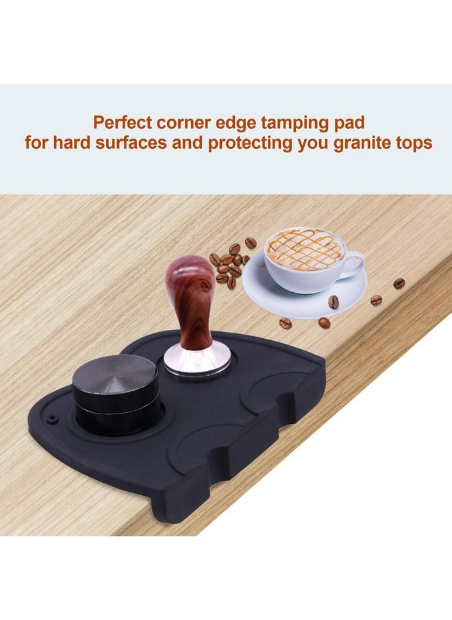 Coffee Tamper Tool, Silicone Rubber Espresso Tamping Mat, Double Hole Corner Edge Practical Stand Tamp Station 63Mm To Protect Your Worktop For Espresso Baristas Powder Maker (Large Black)