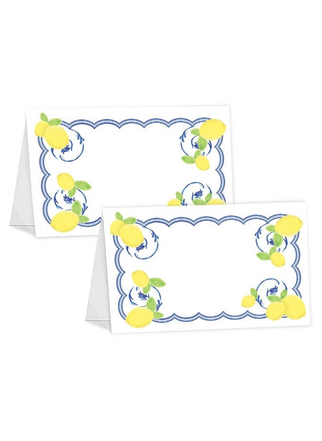 Capri Lemon Buffet Cards Place Cards - 12 Lemon Table Tents - Lemon Place Cards - Lemon Decorations - Blue Tile Party Decorations - Lemon Party Supplies - Blue Tile Party Decorations - Table Tents