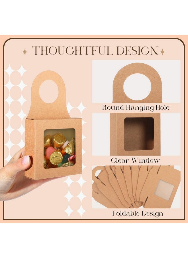 20Pcs Wine Bottle Box With Window, Kraft Paper Wine Boxes For Gifts Hanging Wine Treat Box With Thank You Stickers Wine Champagne Bottles Box Empty Candy Box For Party Favor, Brown Square