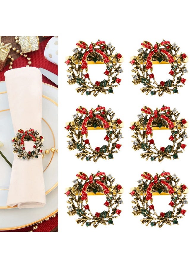 Christmas Napkin Rings Set Of 6, Holiday Napkin Rings Christmas Wreath Napkin Holder Rings For Christmas Dinning Table Decorations