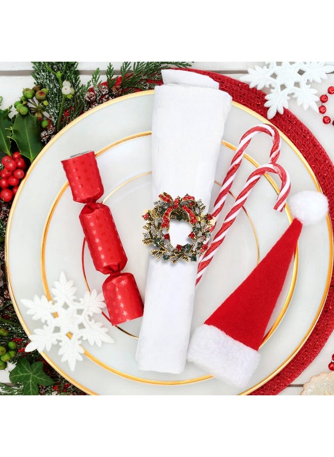 Christmas Napkin Rings Set Of 6, Holiday Napkin Rings Christmas Wreath Napkin Holder Rings For Christmas Dinning Table Decorations