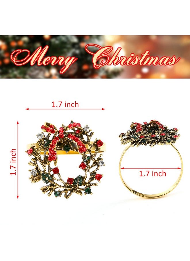 Christmas Napkin Rings Set Of 6, Holiday Napkin Rings Christmas Wreath Napkin Holder Rings For Christmas Dinning Table Decorations