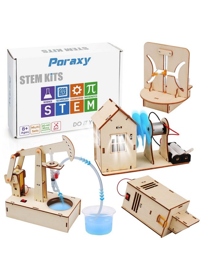 4 Set Stem Kits For Kids Ages 8-10, Science Experiment Projects Building Kits, Wooden 3D Puzzles, Educational Building Toys For Ages 8-12-13, Gifts For 8,9,10,11,12 13 Year Old Boys And Girls