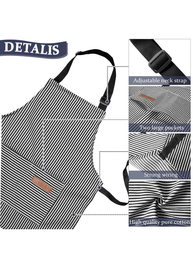 2 Pcs Kids Apron Adjustable Chef Apron Cotton Toddler Cooking Stripe Apron With 2 Pockets For Children Baking(Black, Brown)