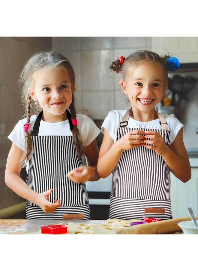 2 Pcs Kids Apron Adjustable Chef Apron Cotton Toddler Cooking Stripe Apron With 2 Pockets For Children Baking(Black, Brown)