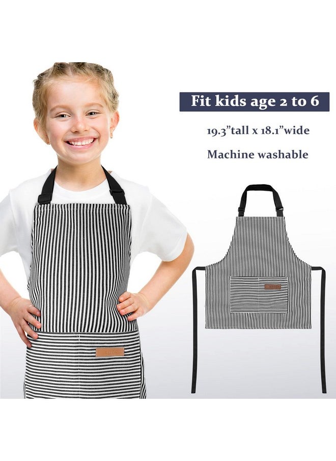 2 Pcs Kids Apron Adjustable Chef Apron Cotton Toddler Cooking Stripe Apron With 2 Pockets For Children Baking(Black, Brown)