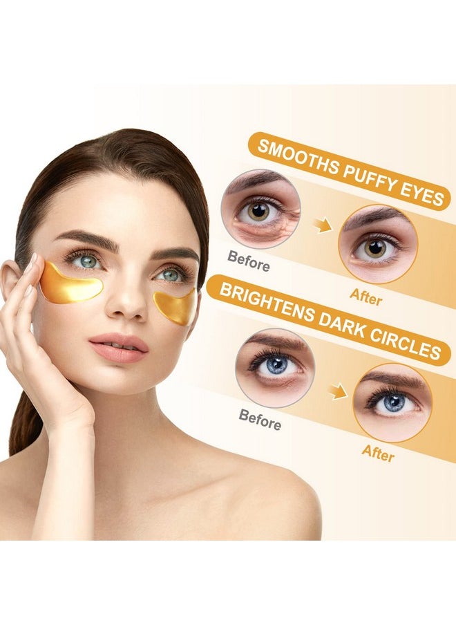 Eye Mask-30 Pairs 24K Gold Under Eye Patches Skin Care Products-Eye Masks Skincare For Dark Circles And Puffiness,Reduce Wrinkles,Eye Bags And Fine Lines,For Women And Man,With Hair Clips