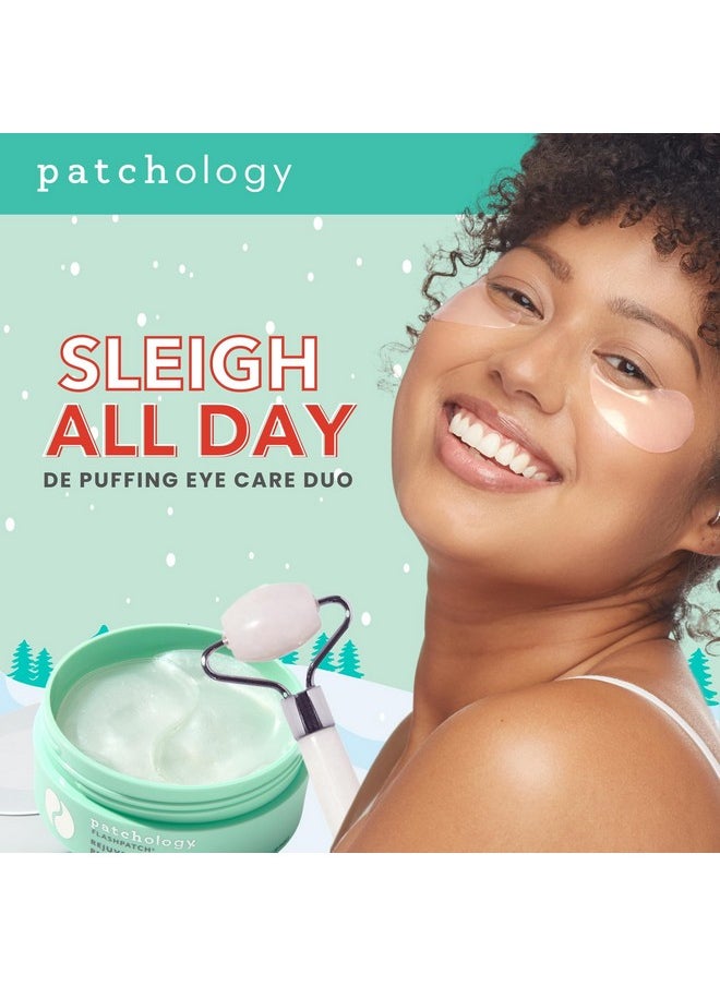 Sleigh All Day Depuffing Under Eye Masks & Facial Roller Duo - Caffeine & Hyaluronic Acid Under Eye Patches For Puffy Eyes, Dark Circles & Wrinkles, Holiday Gift Skincare - 30 Pair Jar