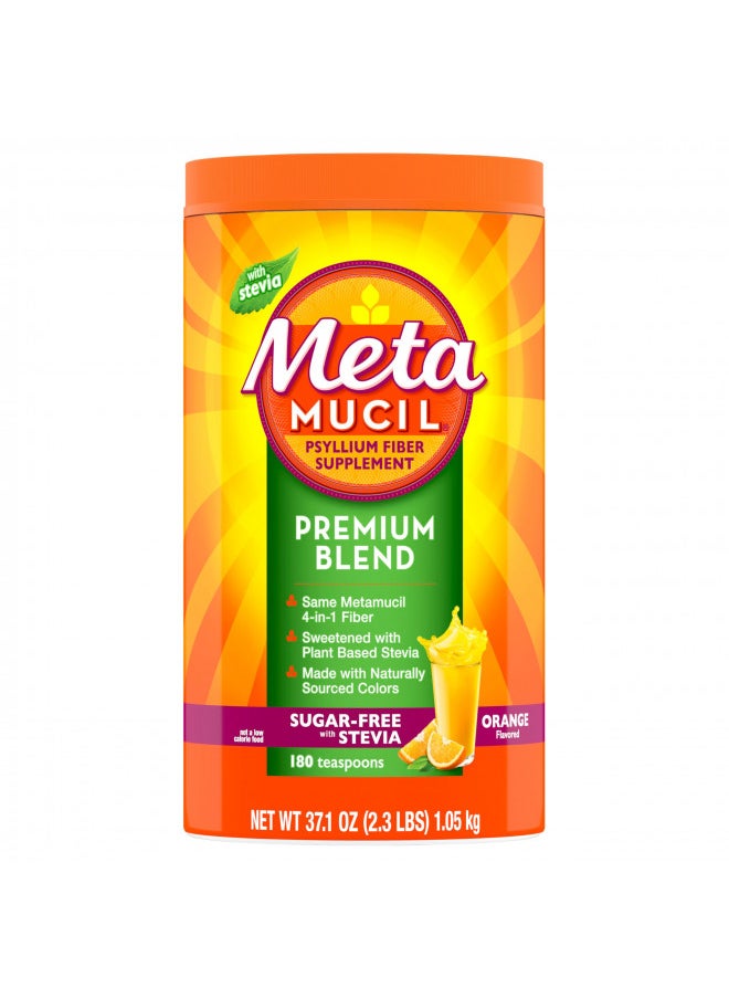 Metamucil Premium Blend, 4 In 1 Fiber Supplement For Digestive Health, Psyllium Husk Fiber Powder, Sugar Free With Stevia, Plant Based Fiber Supplement, Orange Flavored, 180 Teaspoons