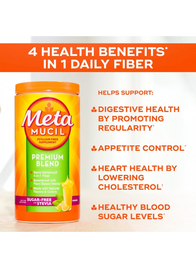 Metamucil Premium Blend, 4 In 1 Fiber Supplement For Digestive Health, Psyllium Husk Fiber Powder, Sugar Free With Stevia, Plant Based Fiber Supplement, Orange Flavored, 180 Teaspoons