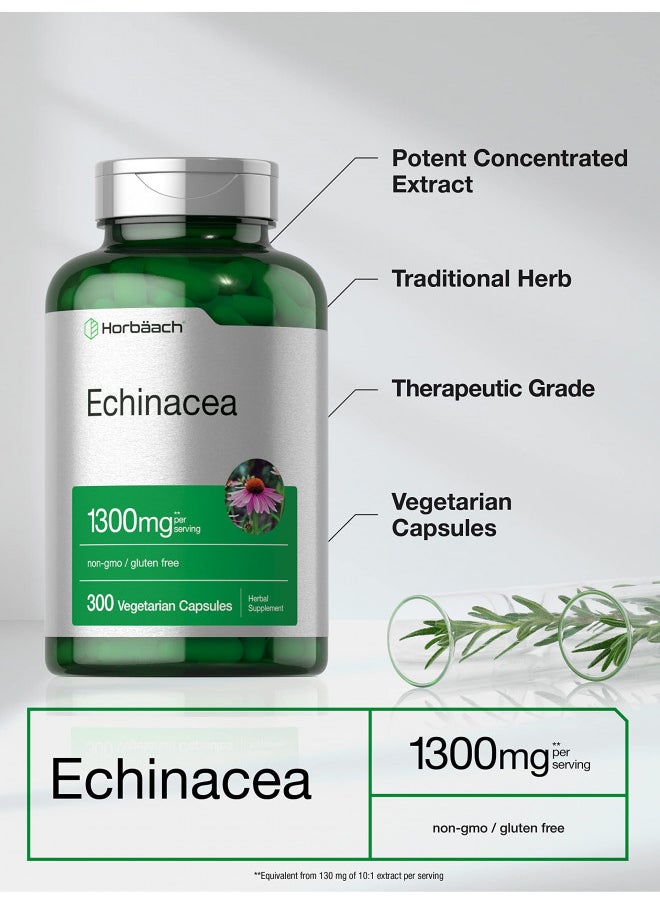 Horbäach Echinacea Extract Capsules 1300Mg | 300 Count | Vegan, Non Gmo, Gluten Free Supplement