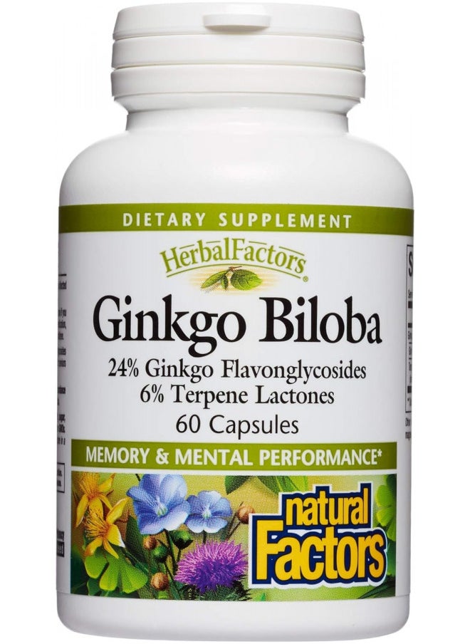 Herbalfactors By Natural Factors, Ginkgo Biloba, Supports Memory, Mental Performance and Healthy Brain Function, 60 Capsules (60 Servings)