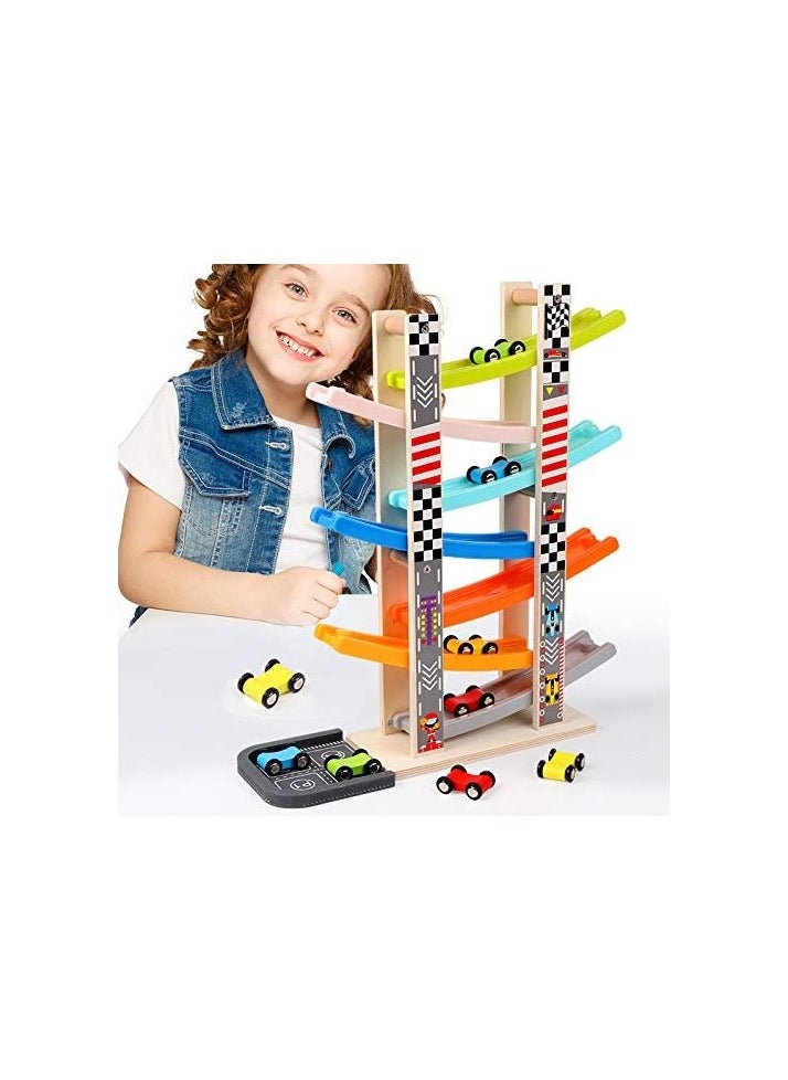 Wooden Car Ramp Racer Toy for Toddlers Ages 1 2 3 - Montessori Learning Toy with 8 Mini Cars & 7 Race Tracks, Educational Wooden Toy for Boys & Girls, Gift for Early Development