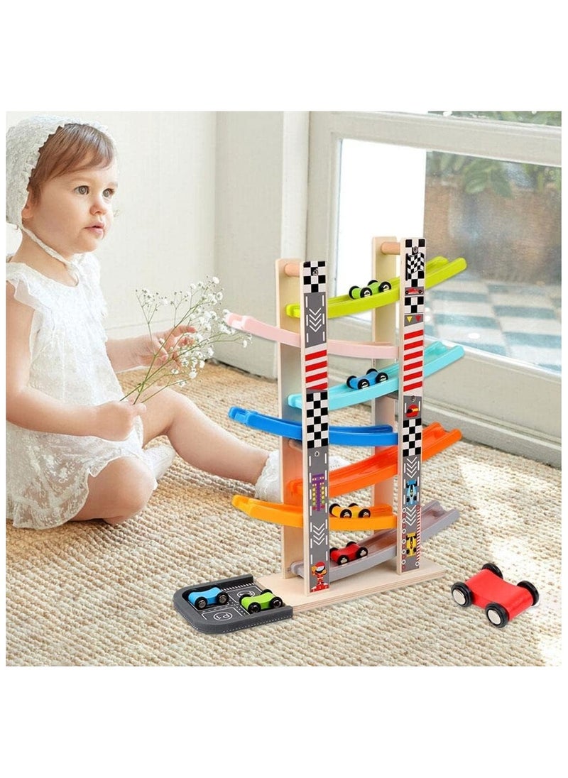 Wooden Car Ramp Racer Toy for Toddlers Ages 1 2 3 - Montessori Learning Toy with 8 Mini Cars & 7 Race Tracks, Educational Wooden Toy for Boys & Girls, Gift for Early Development