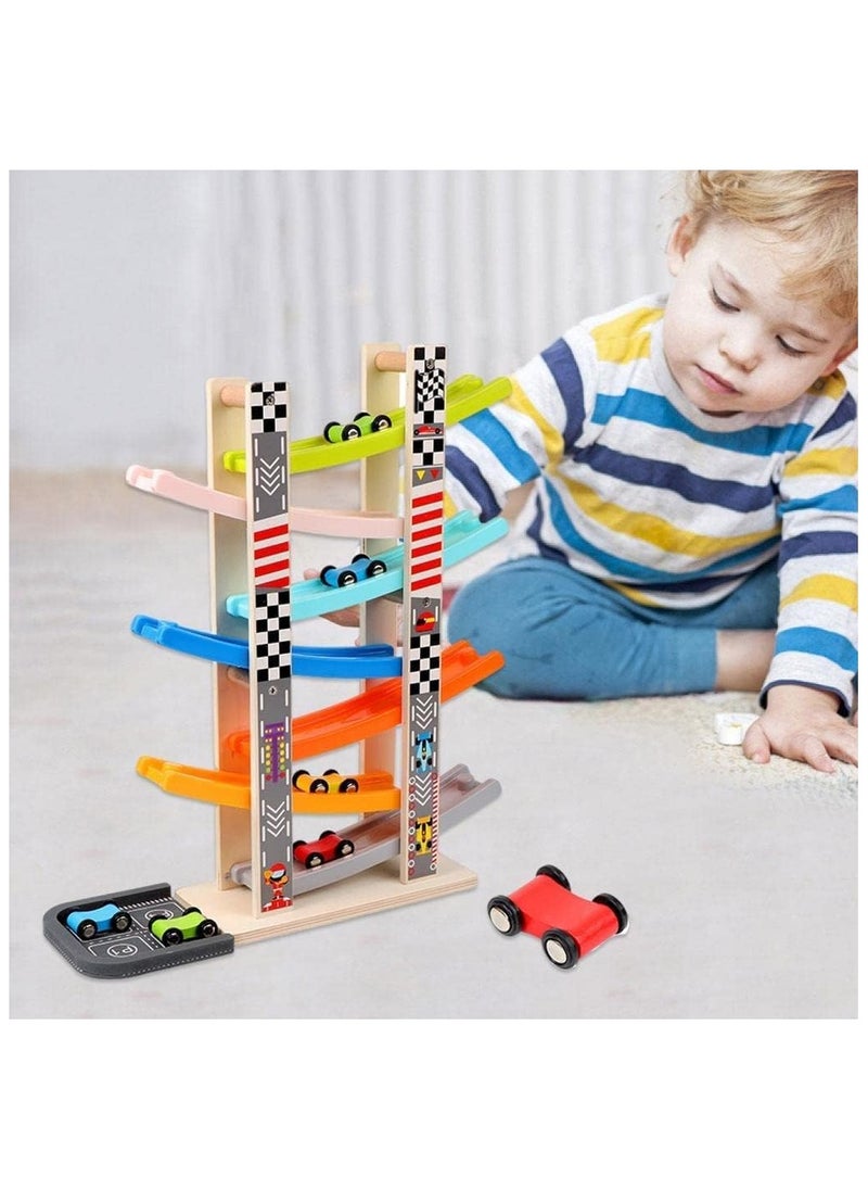 Wooden Car Ramp Racer Toy for Toddlers Ages 1 2 3 - Montessori Learning Toy with 8 Mini Cars & 7 Race Tracks, Educational Wooden Toy for Boys & Girls, Gift for Early Development