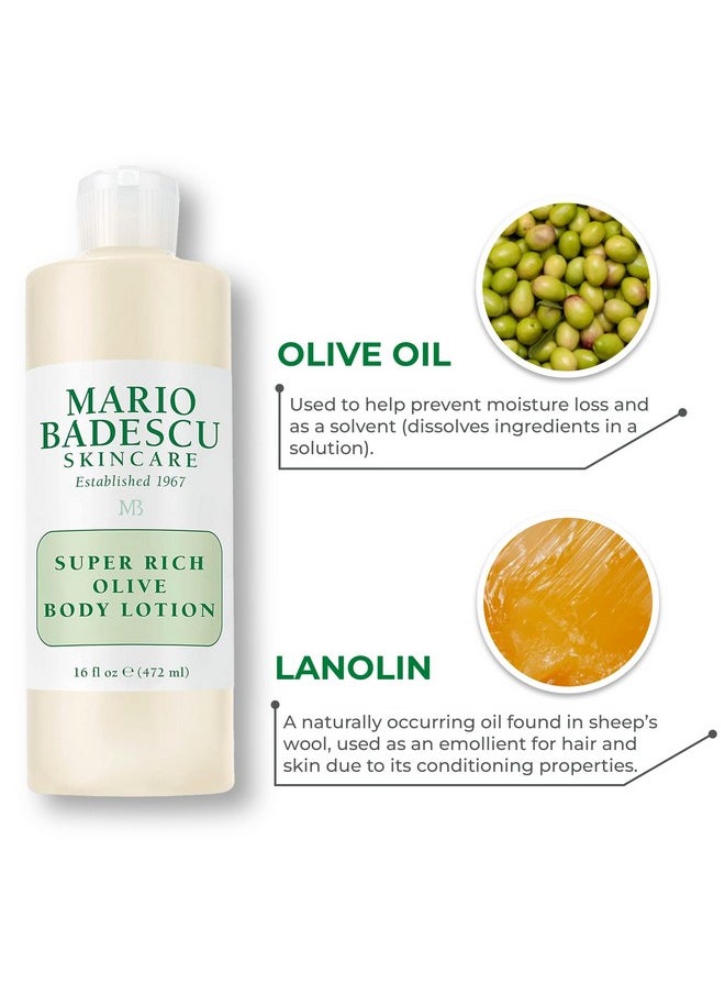 Super Rich Olive Body Lotion For Dry Skin, Non-Greasy And Creamy Skin Care Moisturizer Infused With Olive Oil, Ideal For All Skin Types, 6 Fl Oz