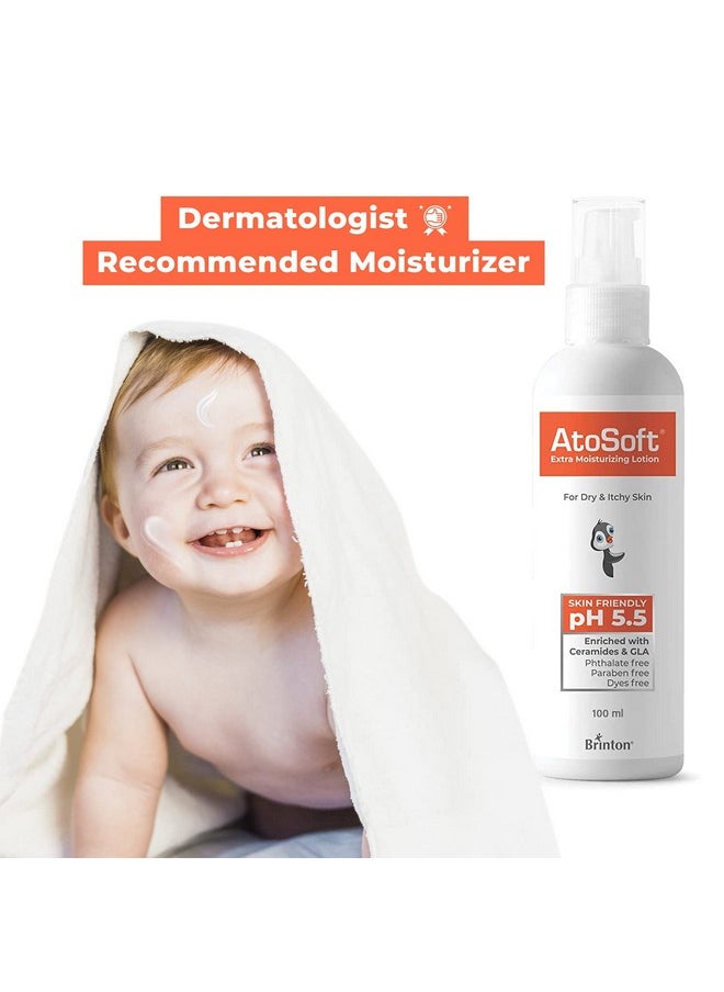 Atosoft Extra Moisturizing Baby Body Lotion With Pump For Sensitive And Delicate Skin Ph 5.5 |For Dry & Itchy Skin| Enriched With Ceramides & Gla | Paraben-Free And Dye Free | - 100 Ml