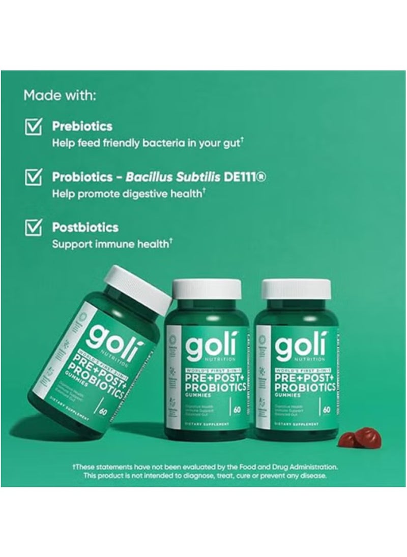 Goli 3 In 1 Prebiotics + Postbiotics + Probiotics Gummies, Pack of 60's