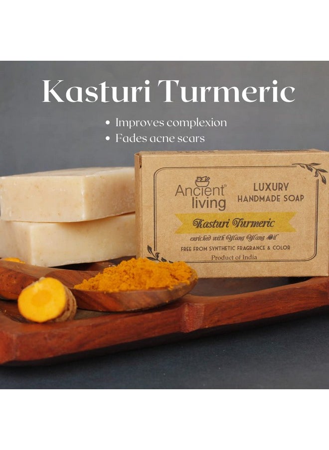 Kasthuri Tumeric Luxury Handmade Soap -100 Gm (Set Of 2) Organic Hydrating Bath Soap Radiant & Clear Skin Suitable For Dry And Combination Skin