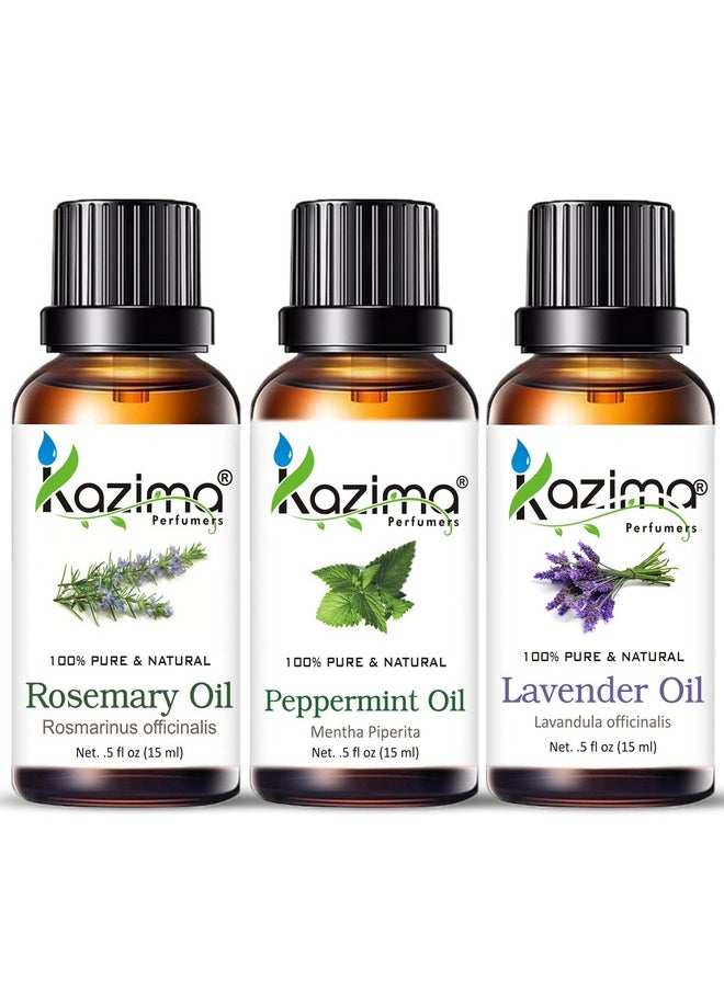 Essential Oils - Rosemary Oil, Peppermint Oil & Lavender Oil (Combo Pack Of 3) 15 Ml Each