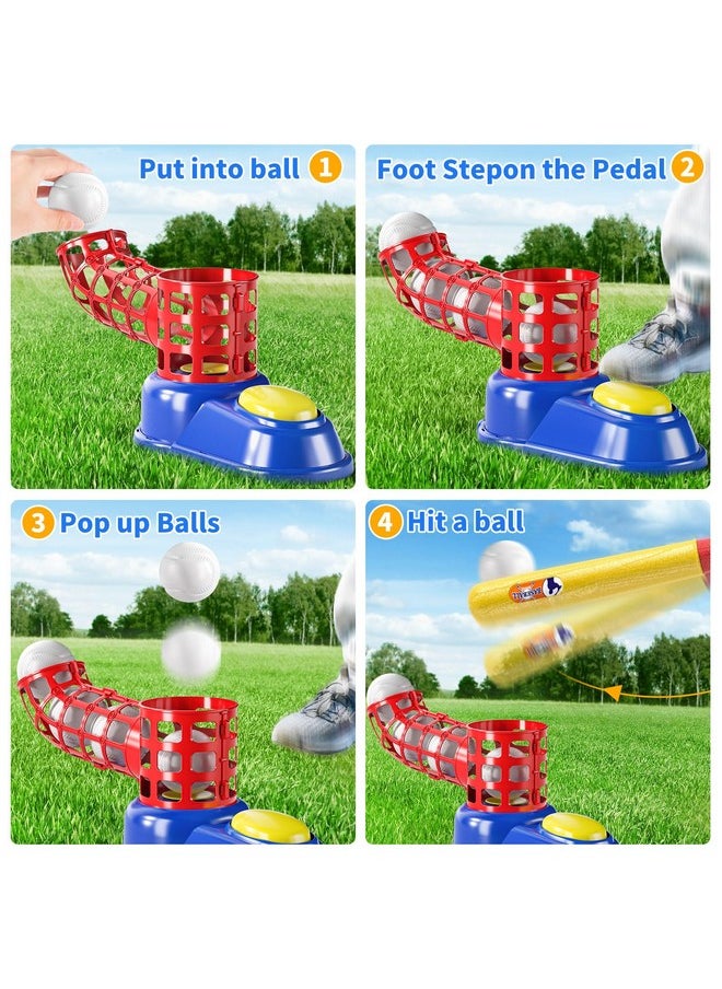 2 In 1 Tee Ball Set For Kids 3-5|5-8, Kids Baseball Tee, T-Ball Set With 10 Balls, Step On Pitching Machine, Batting Tee, Outdoor Sport Toy Games For 3 4 5 6 7 8 Year Old Boys Kids Toddler