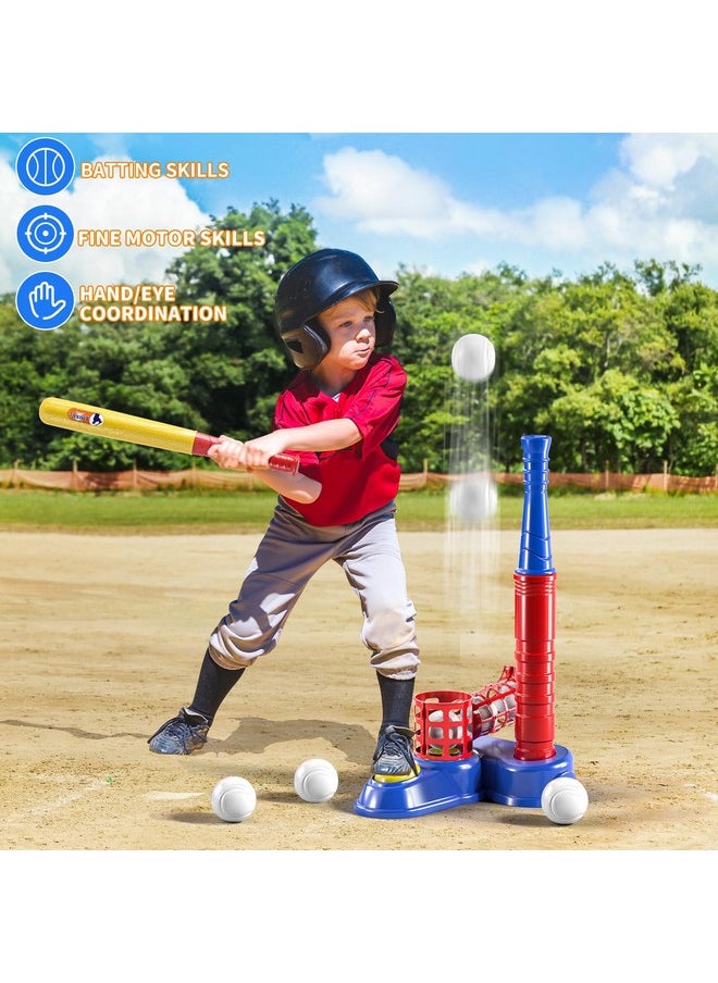 2 In 1 Tee Ball Set For Kids 3-5|5-8, Kids Baseball Tee, T-Ball Set With 10 Balls, Step On Pitching Machine, Batting Tee, Outdoor Sport Toy Games For 3 4 5 6 7 8 Year Old Boys Kids Toddler