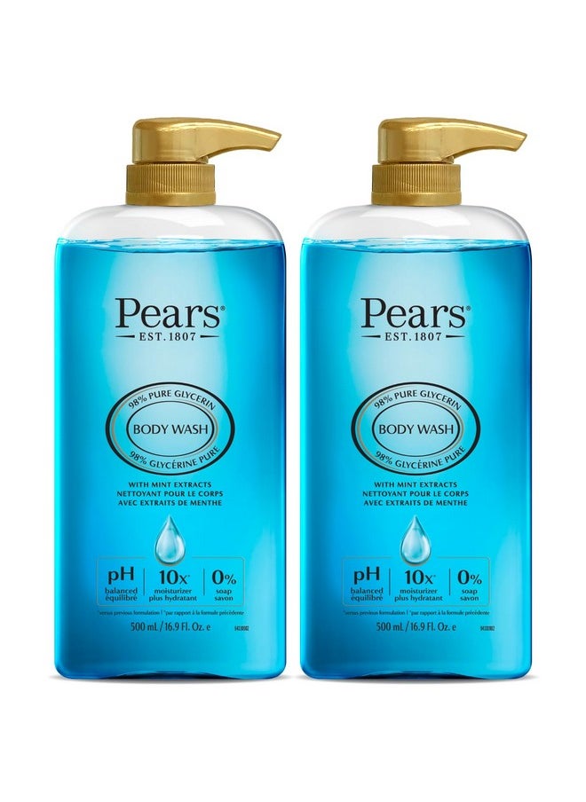 Body Wash, Mint Extracts - Pure & Gentle 100% Soap-Free Glycerin Cleanser For Glowing Skin, 16.9 Fl Oz (Pack Of 2)