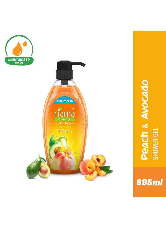 Body Wash Shower Gel Peach & Avocado, 900Ml Family Pack, Body Wash For Women And Men With Skin Conditioners For Soft & Moisturised Skin, Suitable For All Skin Types