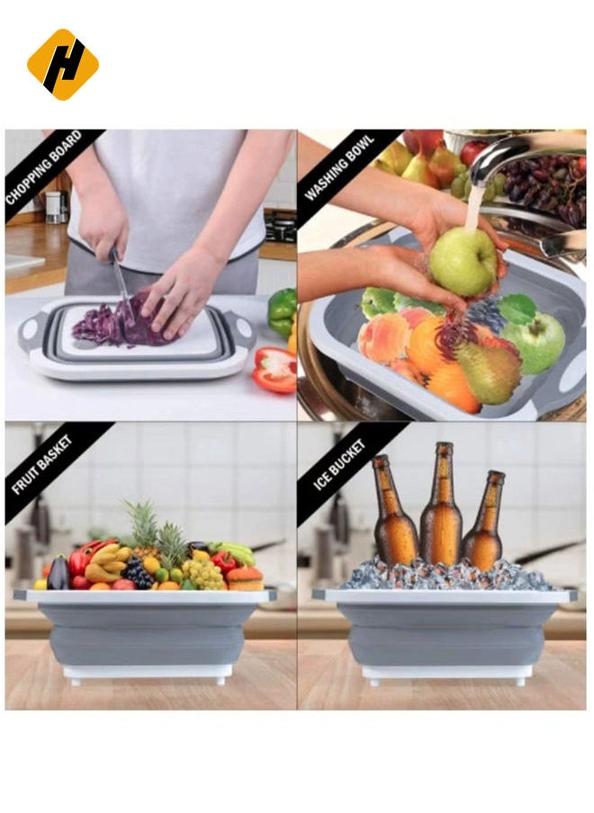 Collapsible Cutting Board with Colander | Washing Basket for CampingPicnicBBQ | Foldable Multi-function Kitchen Plastic Silicone Dish Tub | Chopping Board