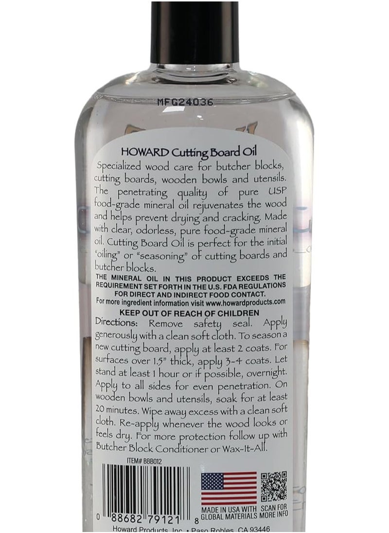 Howard Cutting Board Oil BBB012 Food Safe Mineral Oil for Butcher Blocks, Bread Boards, Chopping Boards, Kitchen Worktops and Wooden Tools 355ml