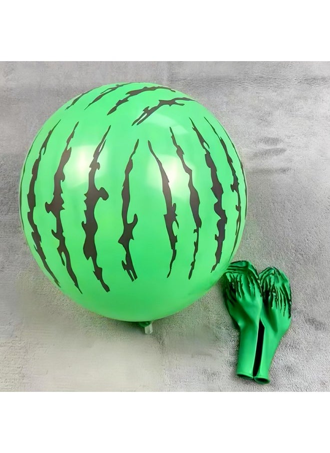 10Pcs Watermelon Foil Balloons/Watermelon Latex Balloons Green Red/Red Green Watermelon Seed Balloon/Watermelon Theme Birthday Party/Cartoon Fruit Foil Balloons For Summer Party/Baby Shower