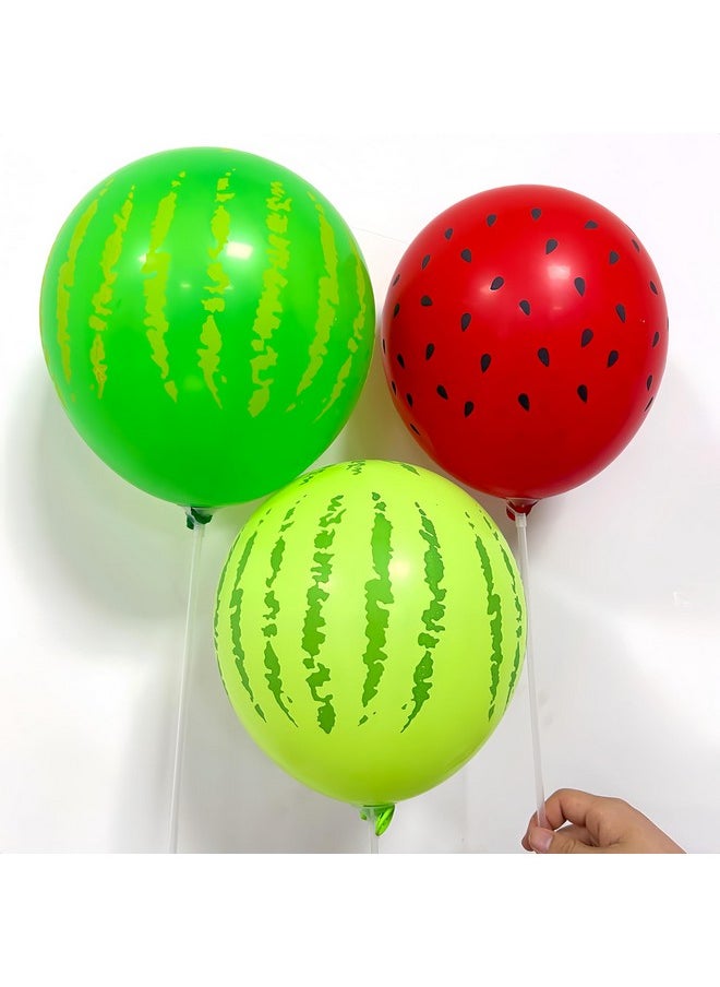 10Pcs Watermelon Foil Balloons/Watermelon Latex Balloons Green Red/Red Green Watermelon Seed Balloon/Watermelon Theme Birthday Party/Cartoon Fruit Foil Balloons For Summer Party/Baby Shower