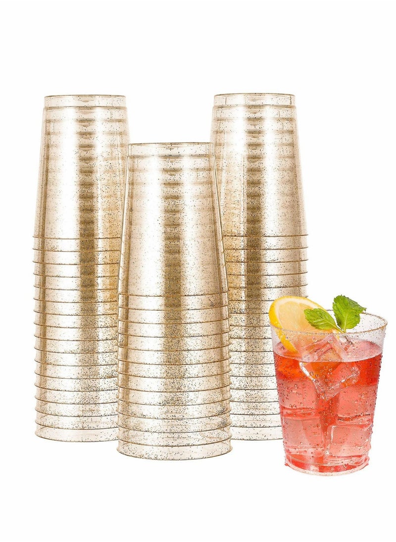 Gold Plastic Cups, 25pcs Gold Plastic Cups,  10Oz Clear Plastic Cups Tumblers, Disposable Gold Glitter Plastic Cups, Clear Plastic Cups Tumblers, Wedding,Thanksgiving, Party Cups