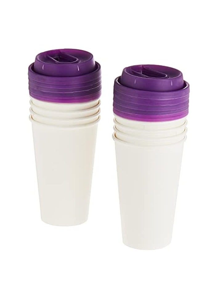 BAYADER فن Paper Cups with Lids and heat protection Sleeves ,473ml (Pack of 10), Purple