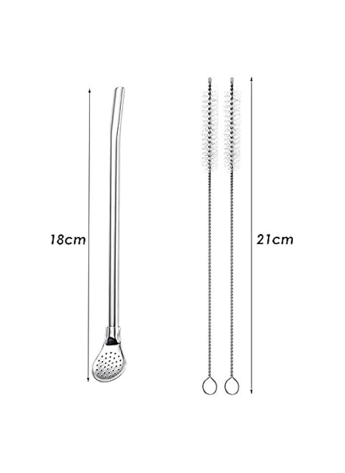 Reusable Stainless Steel Drinking Straws with Filter Spoon 6 Pieces with 2 Pieces Cleaning Brushes Set