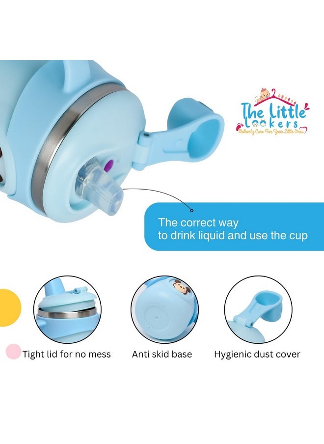 Stainless Steel Insulated Hot & Cold Sipper Bottle For Kids | Sippy Cup | Sipper Bottle For Kids | Sipper Cup With Straw | Kids Travelling Water Bottle | (Sky Blue - 260Ml)