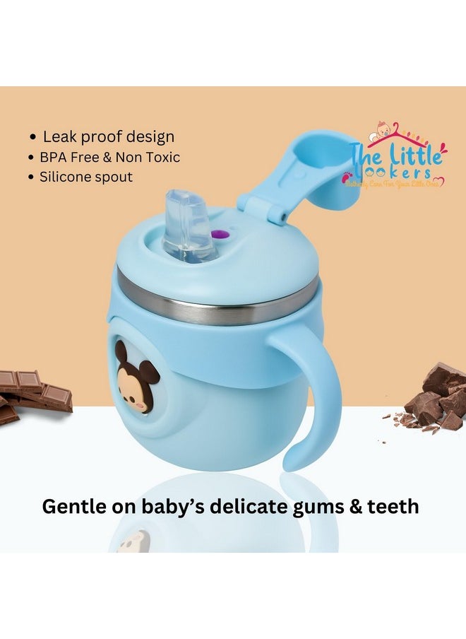 Stainless Steel Insulated Hot & Cold Sipper Bottle For Kids | Sippy Cup | Sipper Bottle For Kids | Sipper Cup With Straw | Kids Travelling Water Bottle | (Sky Blue - 260Ml)