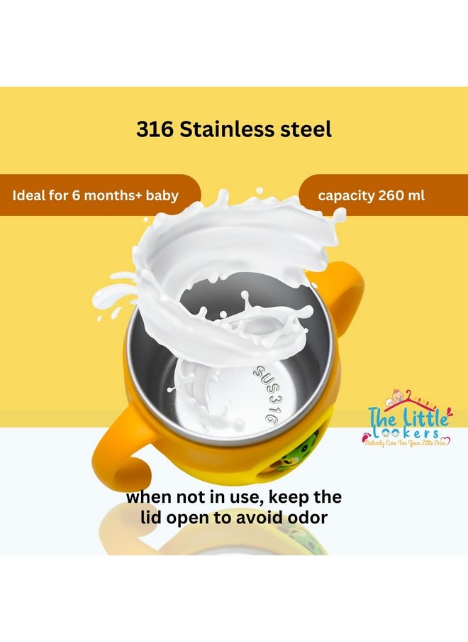 Stainless Steel Insulated Hot & Cold Sipper Bottle For Kids | Sippy Cup | Sipper Bottle For Kids | Sipper Cup With Straw | Kids Travelling Water Bottle | (Yellow - 260Ml)