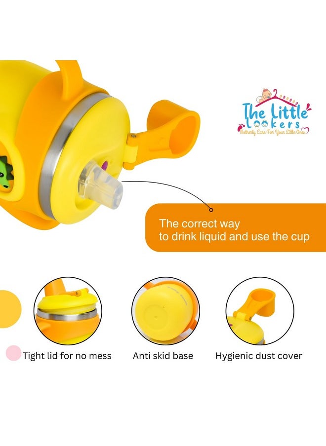 Stainless Steel Insulated Hot & Cold Sipper Bottle For Kids | Sippy Cup | Sipper Bottle For Kids | Sipper Cup With Straw | Kids Travelling Water Bottle | (Yellow - 260Ml)