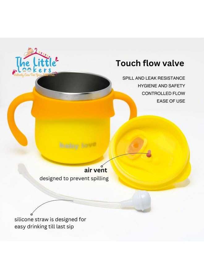 Stainless Steel Insulated Hot & Cold Sipper Bottle For Kids | Sippy Cup | Sipper Bottle For Kids | Sipper Cup With Straw | Kids Travelling Water Bottle | (Yellow - 260Ml)