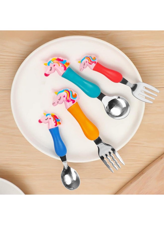 Unicorn Family Baby Spoon And Fork Cutlery For Babies And Kids - Stainless Steel (304) Tableware Set With Comfortable Handle For Boys And Girls