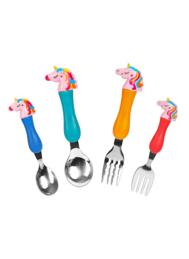 Unicorn Family Baby Spoon And Fork Cutlery For Babies And Kids - Stainless Steel (304) Tableware Set With Comfortable Handle For Boys And Girls