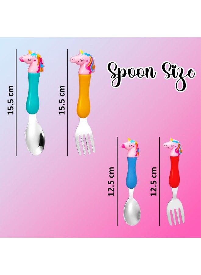 Unicorn Family Baby Spoon And Fork Cutlery For Babies And Kids - Stainless Steel (304) Tableware Set With Comfortable Handle For Boys And Girls