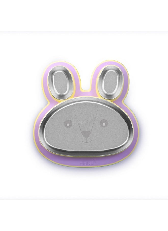 Hoppy Playte Anti Skid Stainless Steel Divided Plate Purple - 2 Years Brand Warranty | Unbreakable 3 Sections Self Feeding Training Divider Plate For Baby/Toddlers And Kids - 430Ml