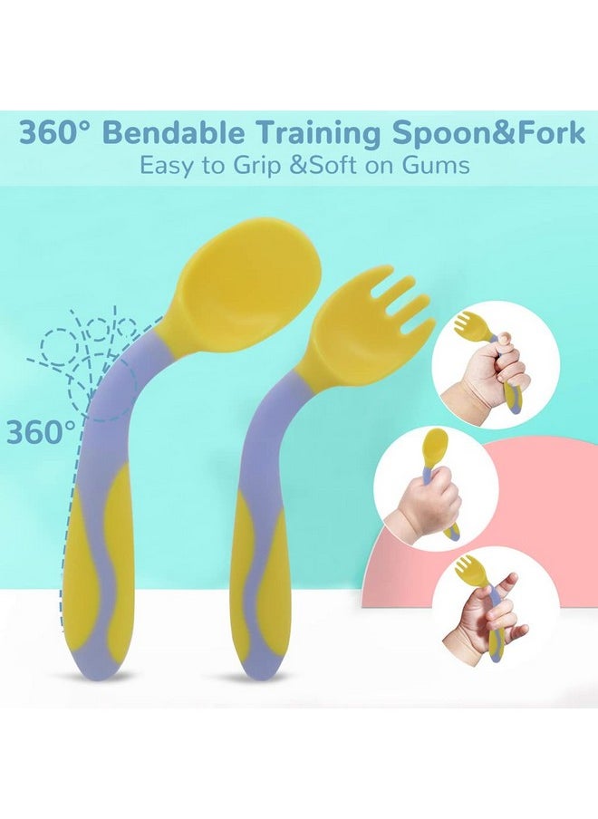 ® 4Pcs Baby Plates For Baby With Cover, Fork, Prispoons And Straws, Food Grade Pp Suction Cup Bowl Set, Self Feeding For Toddler, Dishwasher & Microwave Safe, Bpa Free