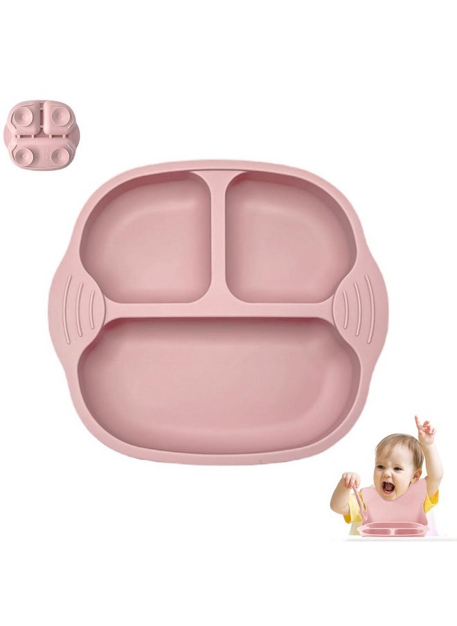 ® Food Plate Silicone Bpa Free Baby Food Plate, Anti Flip Over Silicone Food Plate With Suction Cup, With Spoon & Baby Use Fork, Dish Washer Safe (Pink)