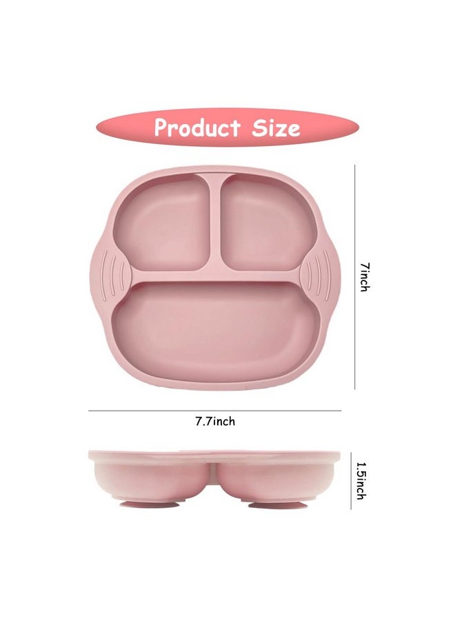 ® Food Plate Silicone Bpa Free Baby Food Plate, Anti Flip Over Silicone Food Plate With Suction Cup, With Spoon & Baby Use Fork, Dish Washer Safe (Pink)