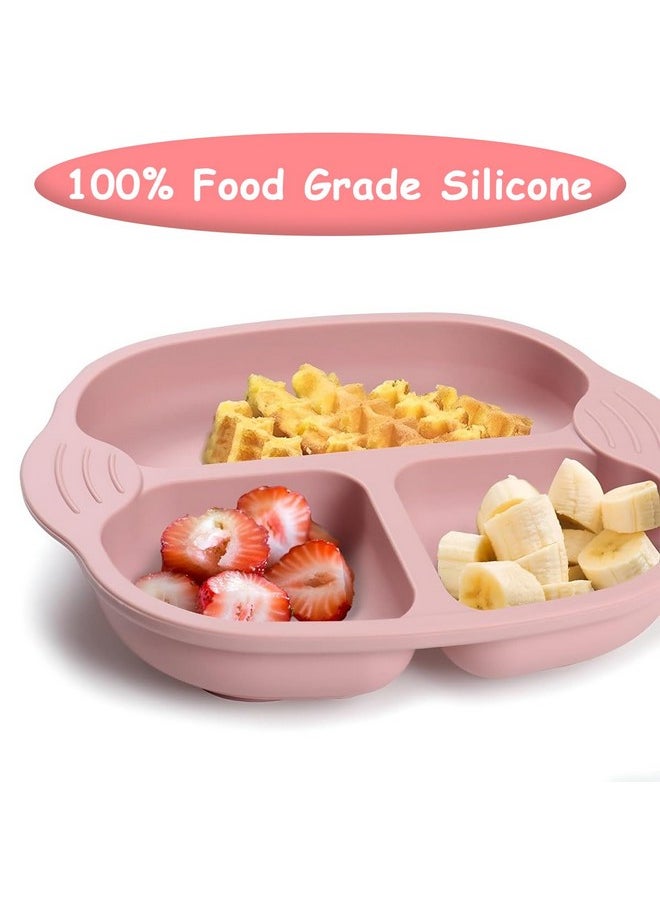 ® Food Plate Silicone Bpa Free Baby Food Plate, Anti Flip Over Silicone Food Plate With Suction Cup, With Spoon & Baby Use Fork, Dish Washer Safe (Pink)