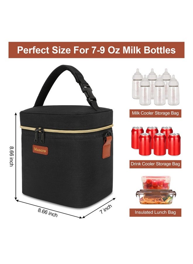 Breastmilk Cooler Bag With Ice Pack, Fits 6 Baby Bottles Up To 9 Ounce Insulated Bottle Bag, Breast Milk On The Go Strap, For Nursing Mom Daycare, Black